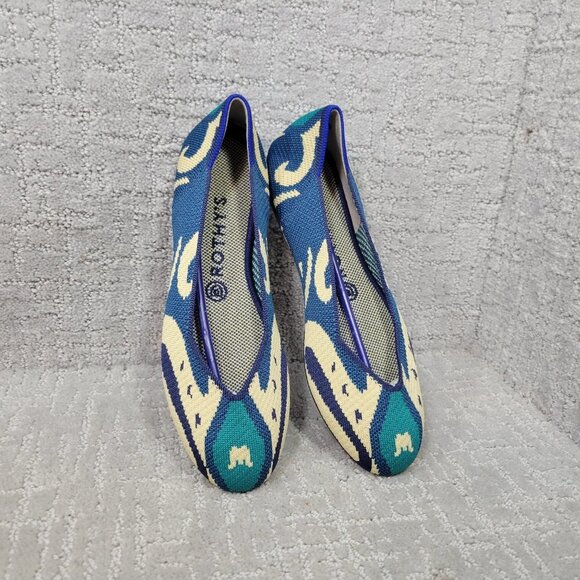 ROTHY'S The Flat Women's Size 8.5 Moroccan Teal Cream Textile Slip On Shoes - Picture 1 of 12
